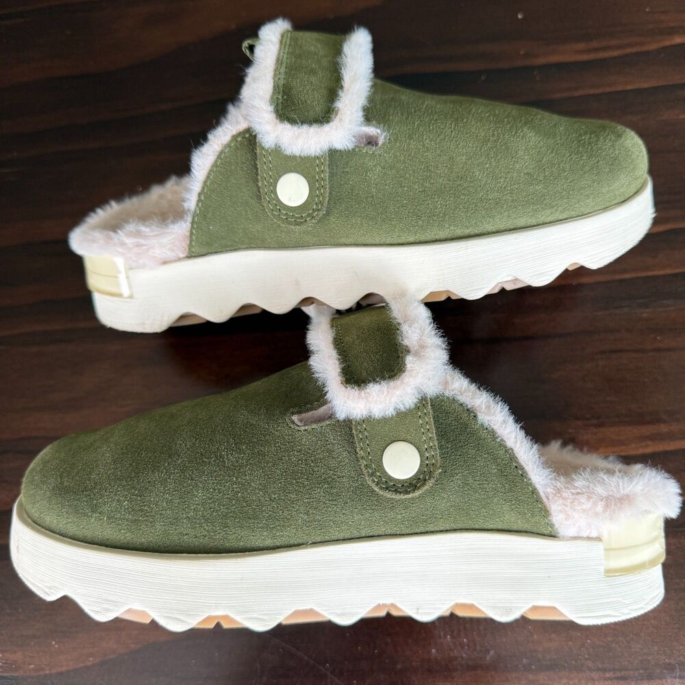 SOREL Viibe Clog Women's Suede Cozy Casual Faux Fur Lined Green Slip On Size 6.5 - Picture 4 of 11